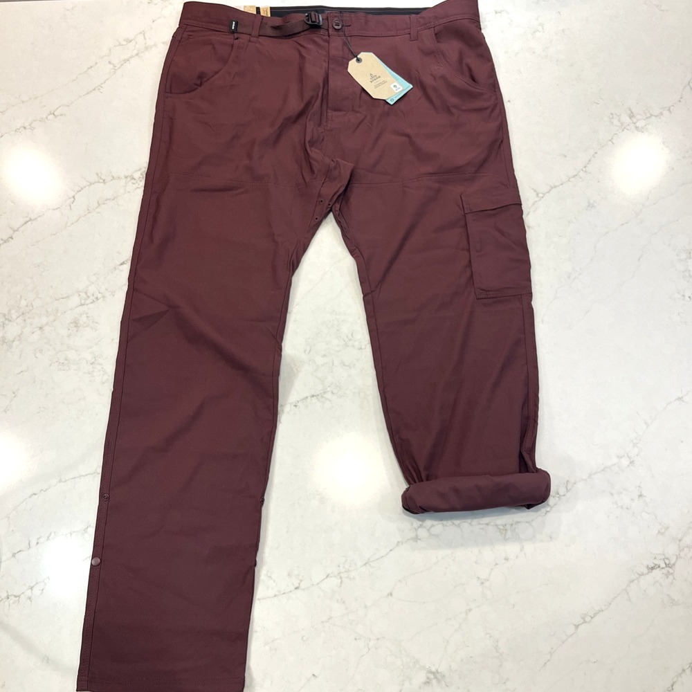Prana NEW Stretch Zion Pant II Mens 42 x34‎ Maroon Cacao Slim Fit Hiking Outdoor